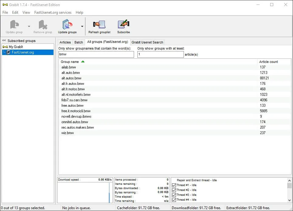 Screenshot des Downloads im GrabIt-Newsreader